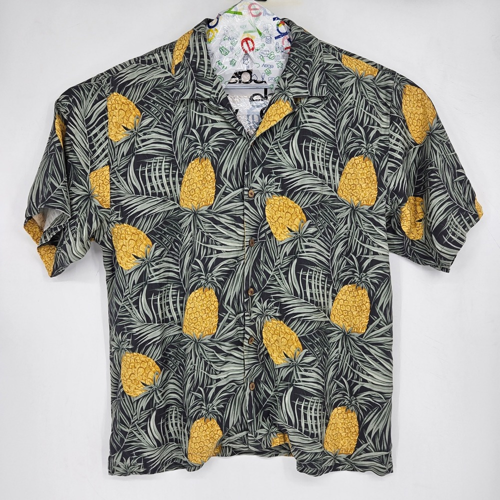 Tommy Bahama Shirt Mens Extra Large Silk Pineapple Button Up Short Sleeve Casual
